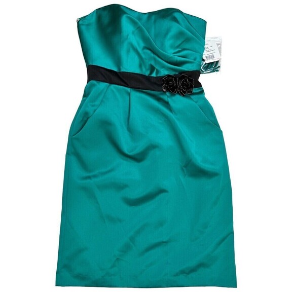 NWT Davids Bridal Womens Jade Black Flower Dress Satin Formal Wedding Size 2 - Picture 1 of 6